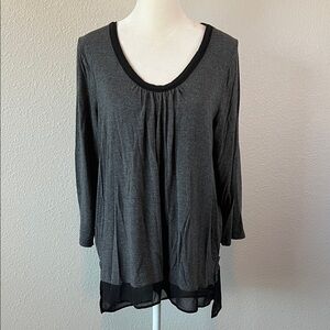 DKNY Scoopneck Mesh Trim Long Sleeve TShirt Gray/Black Size Large